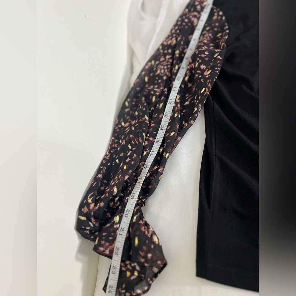 CeCe Womens Black Sheer Printed Balloon Long-Sleeve Round Neck Top Size S NWOT - Picture 6 of 10